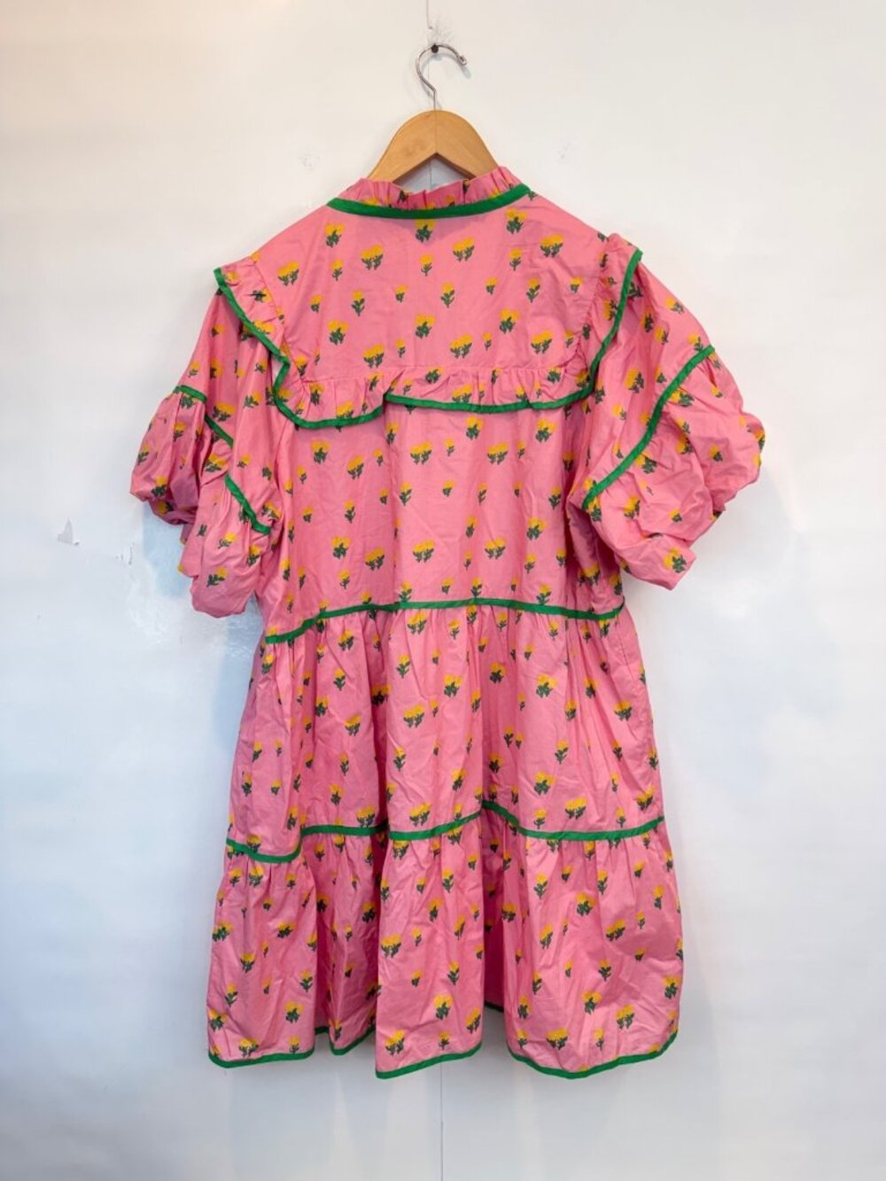 Umgee Women's Pink Floral Tiered Babydoll Dress Short Sleeve Mini Length Size XL - Picture 2 of 6